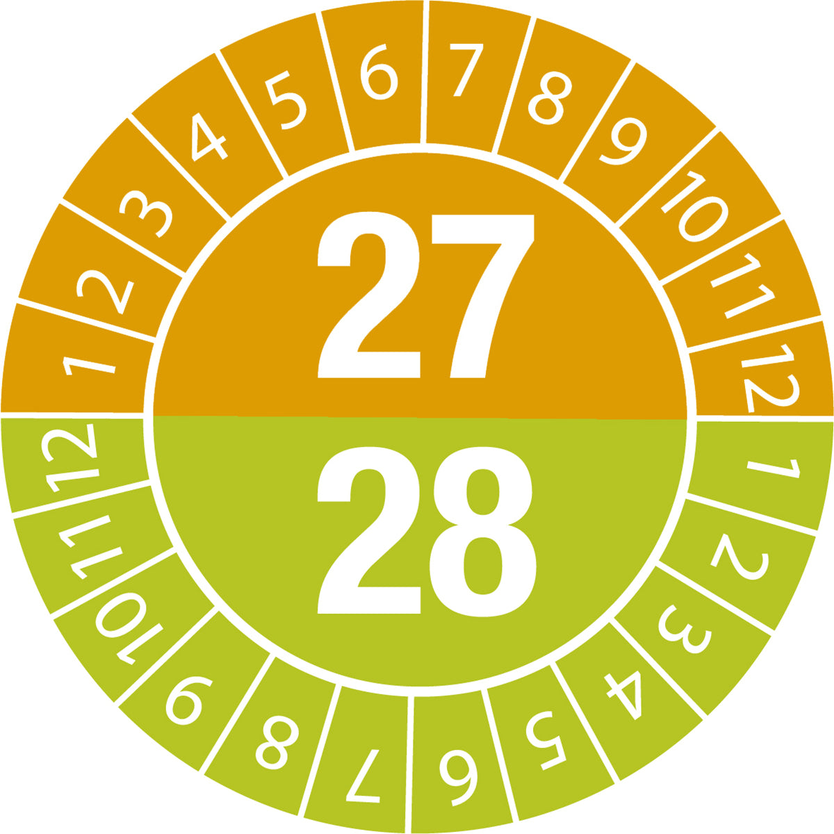 Brady DATE INSPECTION LBLS B-429 27/28 -DIA 30 Tamper-evident Inspection Date Labels Year 27/28 834086