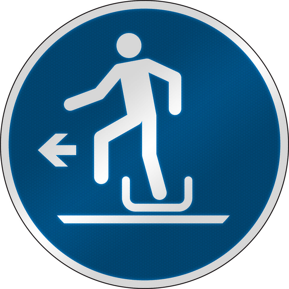 Brady M/M050/Nt/Rfl-Dia395-1 ISO Safety Sign - Alighting from toboggan to the left 303293