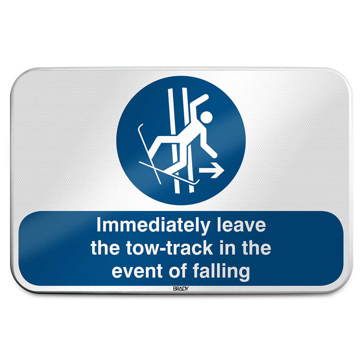 Brady M/M035/EN453/RLFBD-600X400-1 ISO Safety Sign - Immediately leave the tow-track in the event of falling 305798