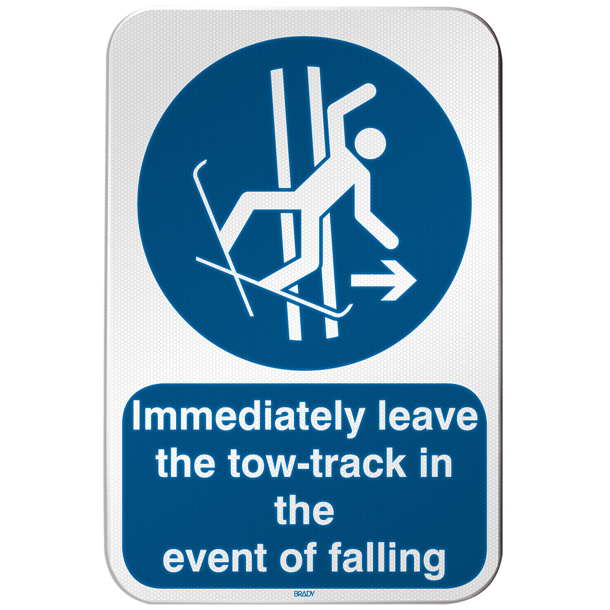 Brady M/M035/EN453/RLFBD-400X600-1 ISO Safety Sign - Immediately leave the tow-track in the event of falling 305794