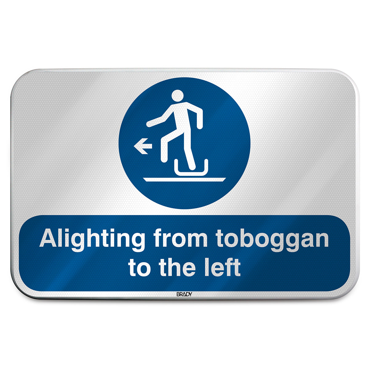 Brady M/M050/EN522/RLFBD-600X400-1 ISO Safety Sign - Alighting from toboggan to the left 305933