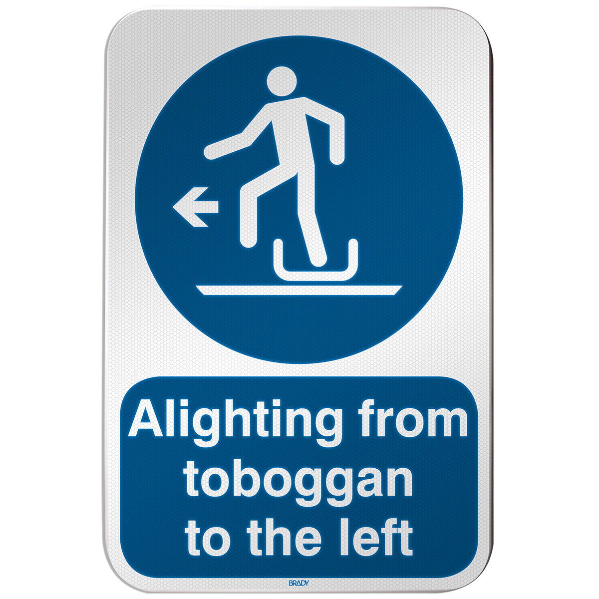 Brady M/M050/EN522/RLFBD-400X600-1 ISO Safety Sign - Alighting from toboggan to the left 305929