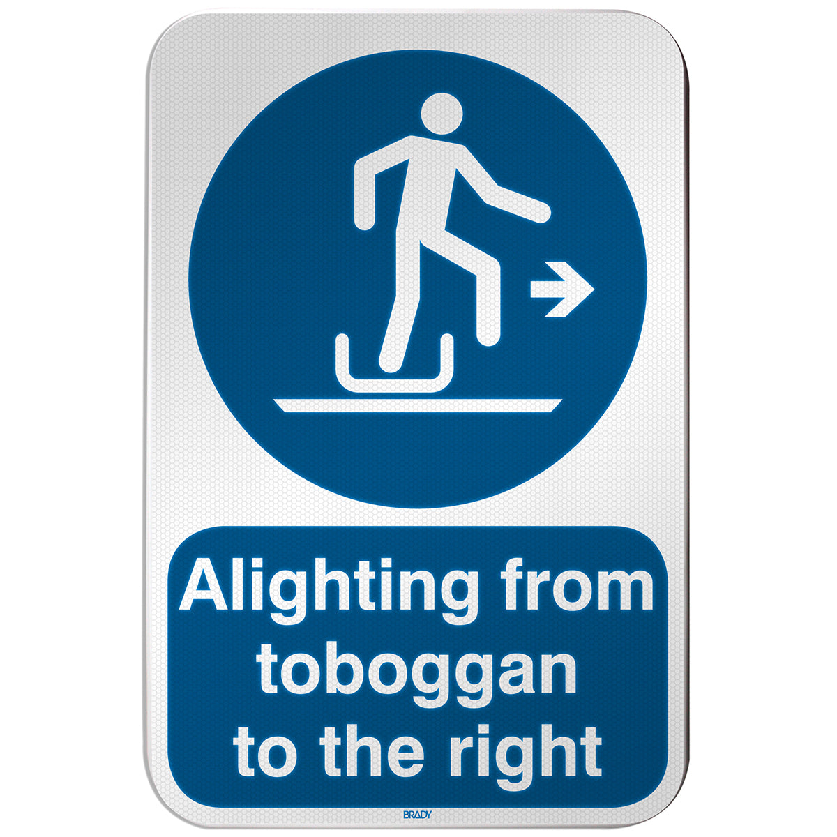 Brady M/M051/EN523/RLFBD-400X600-1 ISO Safety Sign - Alighting from toboggan to the right 305938
