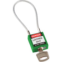 Brady Compact Cable Padlock Green 20Cm Kd Safety Padlocks - Compact Cable 146123