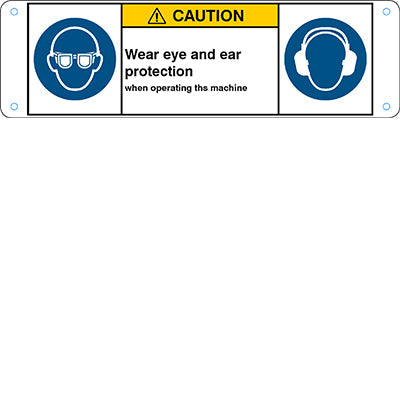 Brady M/M004/M003/En424-Alu05-170X50/1-B ISO Safety Sign - Wear eye protection/Wear ear protection 302784
