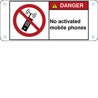 Brady P/P013/En207-Alu05-120X50/1-B ISO Safety Sign - No activated mobile phones 302791