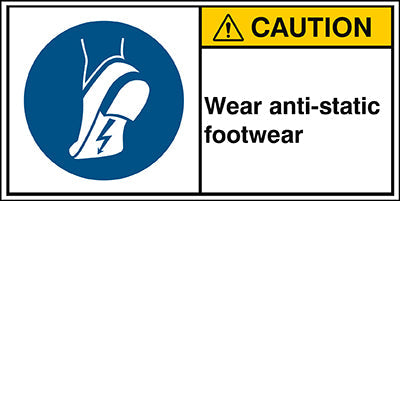 Brady M/M032/En450-Peul-100X50/1-B ISO Safety Sign - Wear anti-static footwear 302879