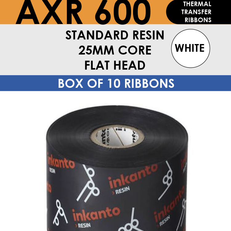 AXR 600W T64172IO Inkanto Thermal Transfer Ribbon 90mm x 300m Inside Wound White Resin