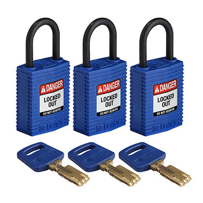 Brady Cpt-Blu-25Pl-Ka3Pk SafeKey Padlocks - Compact 150192