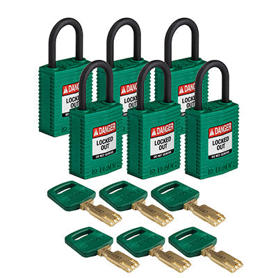 Brady Cpt-Grn-25Pl-Kd6Pk SafeKey Padlocks - Compact 150209