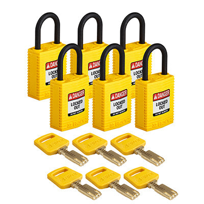 Brady Cpt-Ylw-25Pl-Kd6Pk SafeKey Padlocks - Compact 150208