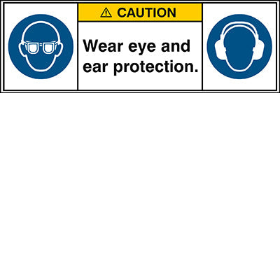 Brady M/M004/M003/En425-Peul-150X50/1-B ISO Safety Sign - Wear eye protection/Wear ear protection 302881