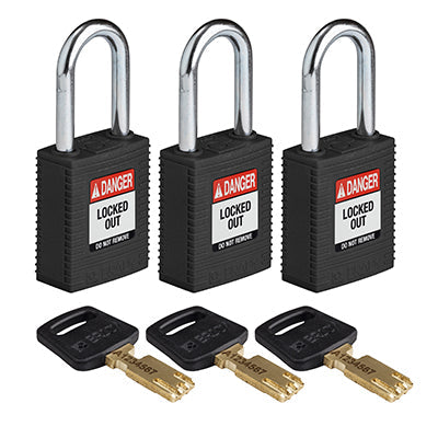 Brady Nyl-Blk-38St-Ka3Pk SafeKey Padlocks - Nylon 150294