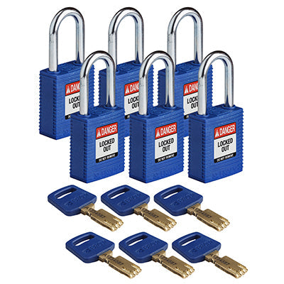 Brady Nyl-Blu-38St-Kd6Pk SafeKey Padlocks - Nylon 150316
