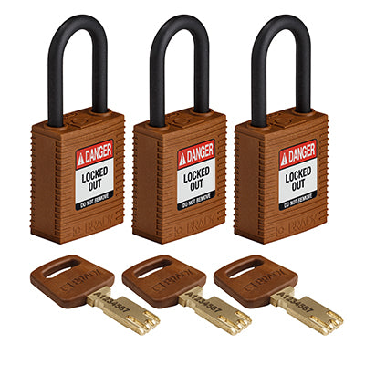 Brady Nyl-Brn-38Pl-Ka3Pk SafeKey Padlocks - Nylon 150314