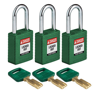 Brady Nyl-Grn-38St-Ka3Pk SafeKey Padlocks - Nylon 150341