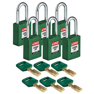 Brady Nyl-Grn-38St-Kd6Pk SafeKey Padlocks - Nylon 150337
