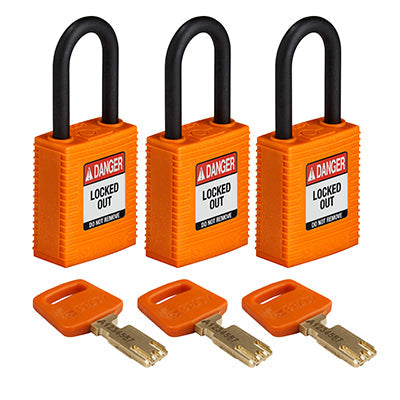 Brady Nyl-Org-38Pl-Ka3Pk SafeKey Padlocks - Nylon 150222