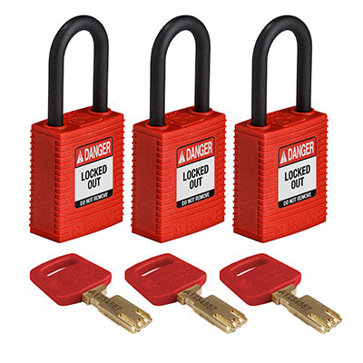 Brady Nyl-Red-38Pl-Ka3Pk SafeKey Padlocks - Nylon 150291