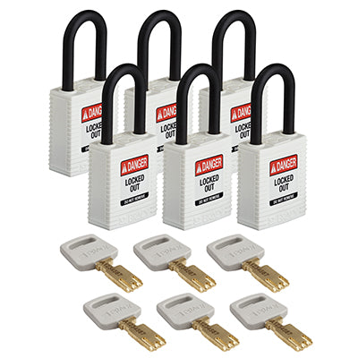 Brady Nyl-Wht-38Pl-Kd6Pk SafeKey Padlocks - Nylon 150308