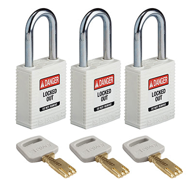 Brady Nyl-Wht-38St-Ka3Pk SafeKey Padlocks - Nylon 150340