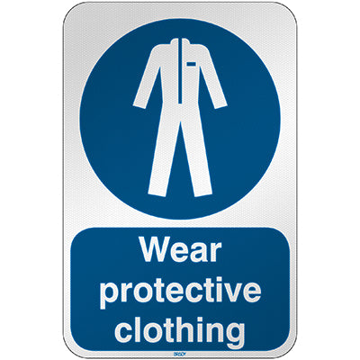 Brady M/M010/En68/Rfl-390X590-1 ISO Safety Sign - Wear protective clothing 303094
