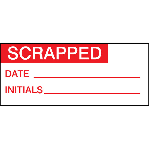 Brady WO-E SCRAPPED DATE INITIALS 38X16MM B500 Quality Control labels - Scrapped 256013