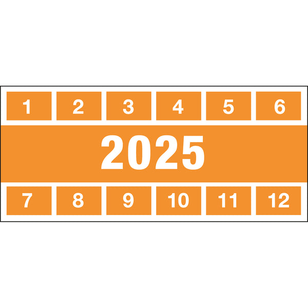 Brady PAST B500 57X25(9) ORG 2025 Inspection Date Labels 834281