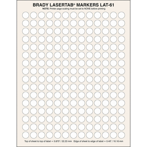 Brady LAT-61-799-2.5 LaserTab Laser Printable Labels 089406