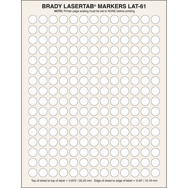 Brady LAT-61-799-2.5 LaserTab Laser Printable Labels 089406