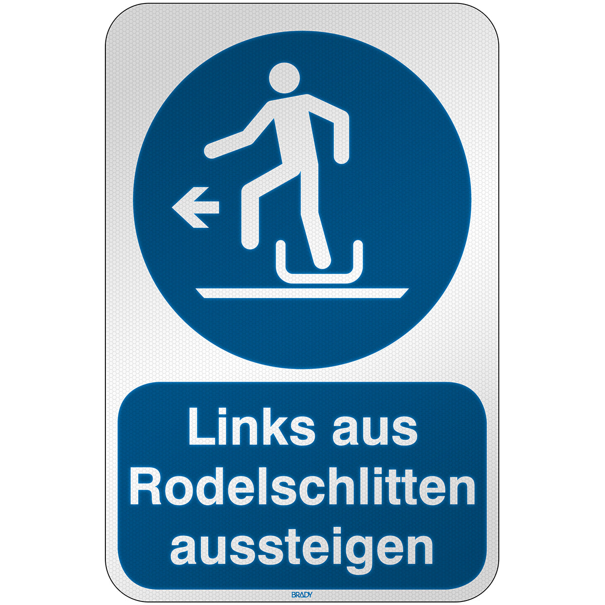 Brady M/M050/De381/Rfl-390X590-1 ISO Safety Sign - Alighting from toboggan to the left 303296