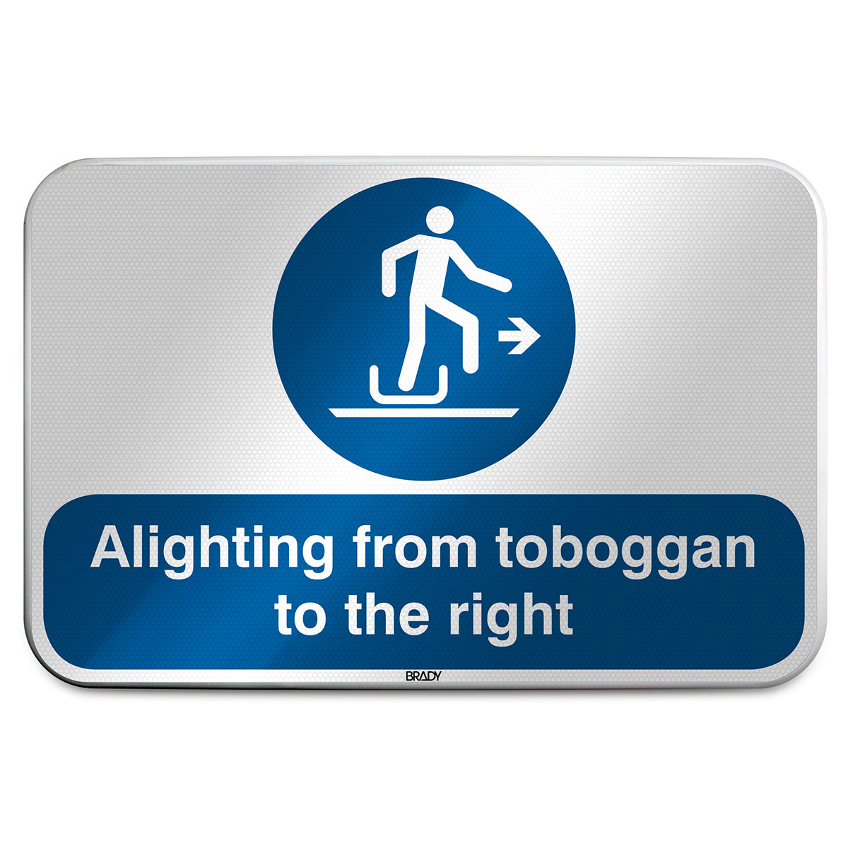 Brady M/M051/EN523/RLFBD-600X400-1 ISO Safety Sign - Alighting from toboggan to the right 305942