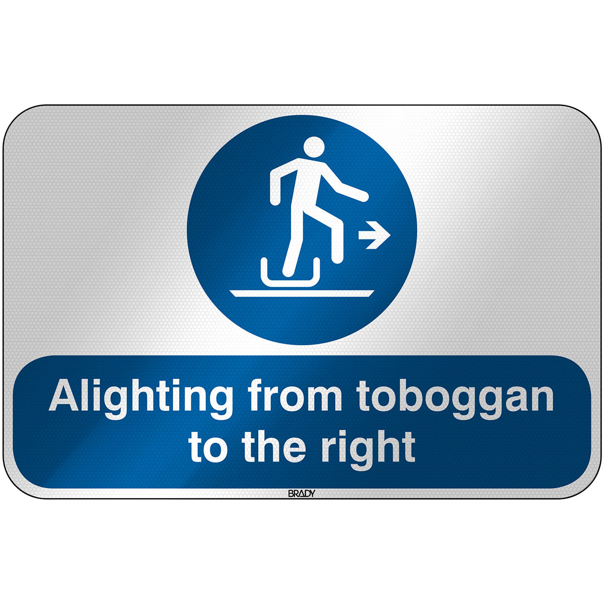 Brady M/M051/EN523/RFL-590X390-1 ISO Safety Sign - Alighting from toboggan to the right 304034
