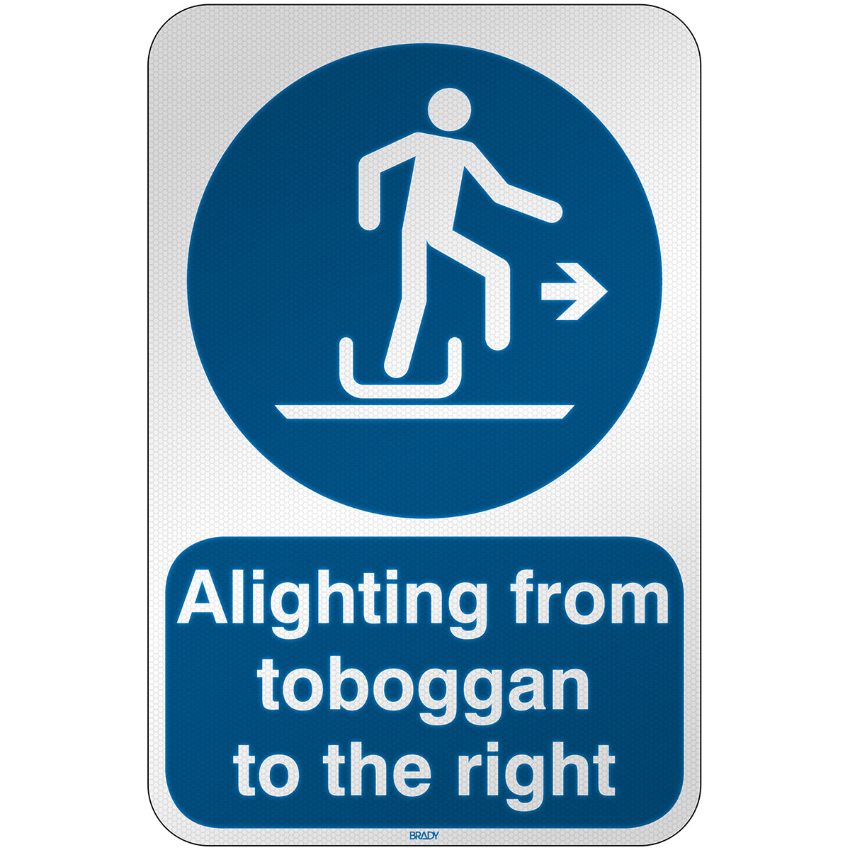 Brady M/M051/En523/Rfl-390X590-1 ISO Safety Sign - Alighting from toboggan to the right 303299