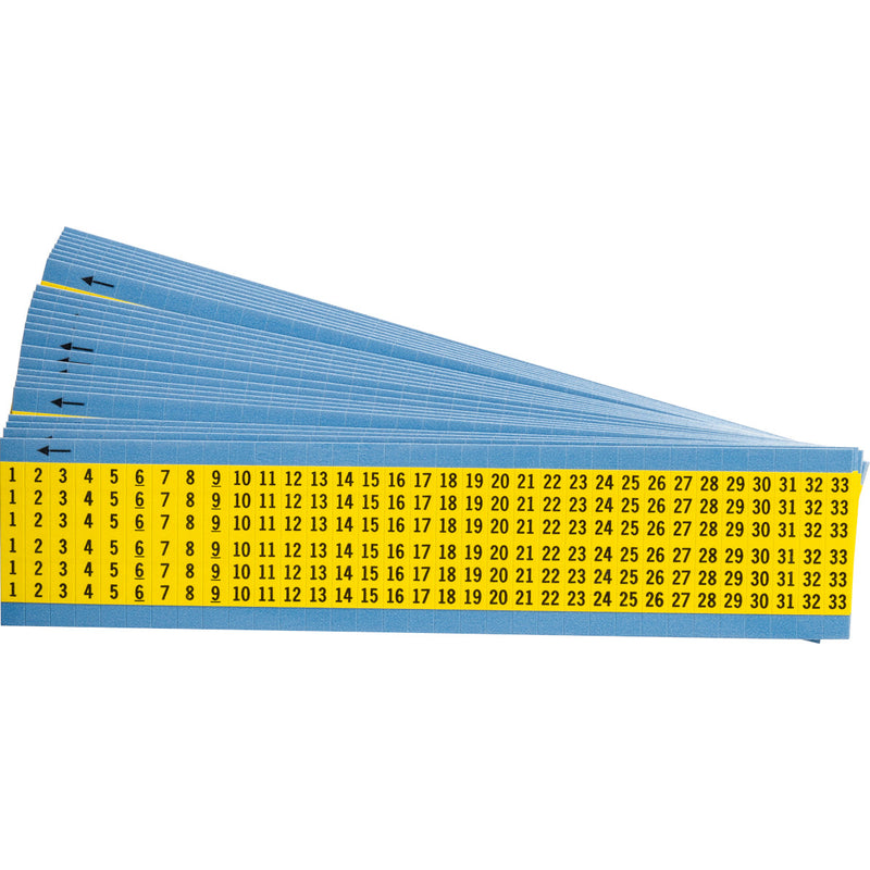 Brady WM-1-33-YL-PK Wire Marker Cards - Consecutive Numbers on Coloured Background 111828