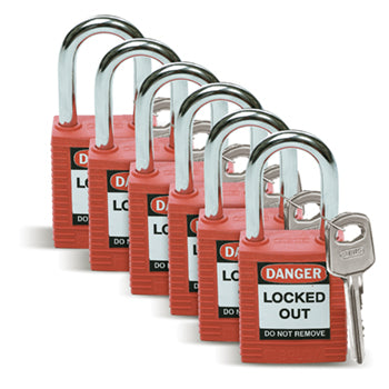 Brady Sfty Padlock Steel 38Mm Sha Red 6/Pac Safety Padlocks - Standard 051339