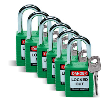 Brady Sfty Padlock Steel 38Mm Sha Green 6/Pac Safety Padlocks - Standard 051345