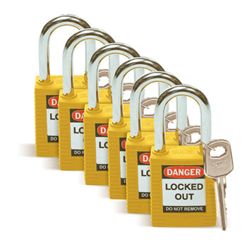 Brady Sfty Padlock Steel 38Mm Sha Yellow 6/Pac Safety Padlocks - Standard 051346