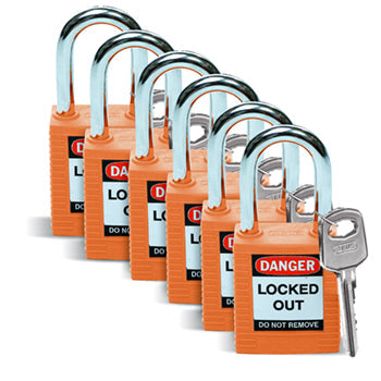 Brady Sfty Padlock Steel 38Mm Sha Orange 6/Pac Safety Padlocks - Standard 051347