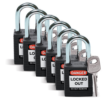 Brady Sfty Padlock Steel 38Mm Sha Black 6/Pac Safety Padlocks - Standard 051353
