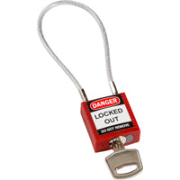 Brady Compact Cable Padlock Red 20Cm Kd Safety Padlocks - Compact Cable 146120