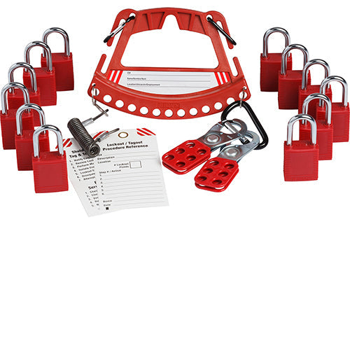 Brady Carrier W/ 12 Redkd Locks & 2 Hasps Safety Lock and Tag Carrier With 12 Keyed Different Safety Padlocks 148867