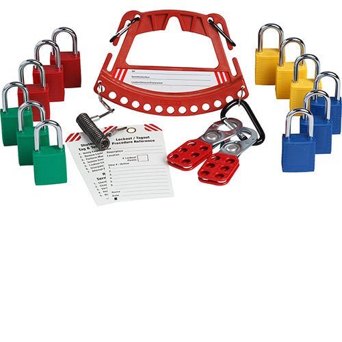 Brady Carrier W/ 4 Colored Sets Of 3Ka Locks Safety Lock and Tag Carrier With 4 Sets of 3 Keyed Alike Safety Padlocks 148869