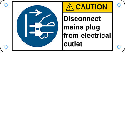 Brady M/M006/En158-Alu05-120X50/1-B ISO Safety Sign - Disconnect mains plug from electrical outlet 302764