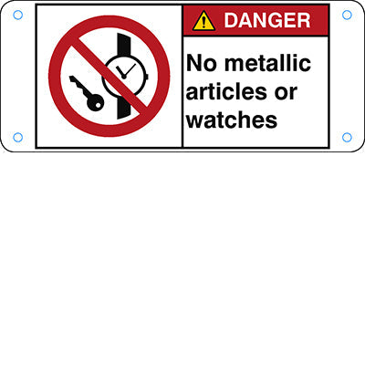 Brady P/P008/En211-Alu05-120X50/1-B ISO Safety Sign - No metallic articles or watches 302787