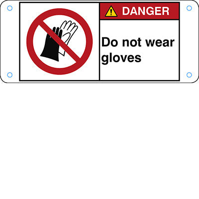 Brady P/P028/En174-Alu05-120X50/1-B ISO Safety Sign - Do not wear gloves 302801