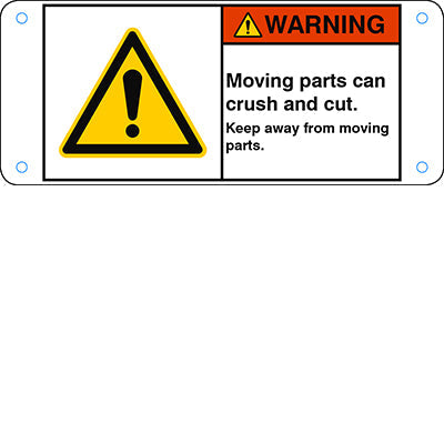 Brady W/W001/En387-Alu05-120X50/1-B ISO Safety Sign - Moving parts can crush and cut. Keep away from moving parts. 302809