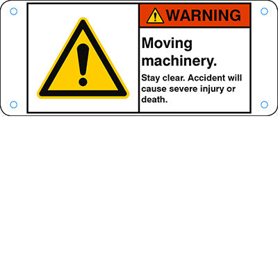 Brady W/W001/En339-Alu05-120X50/1-B ISO Safety Sign - Moving machinery. Stay clear. Accident will cause severe injury or death. 302810