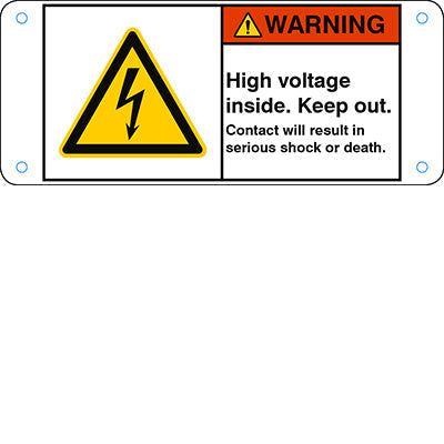 Brady W/W012/En333-Alu05-120X50/1-B ISO Safety Sign - High voltage inside. Keep out. Contact will result in serious shock or death. 302817