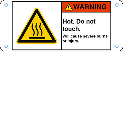 Brady W/W017/En328-Alu05-120X50/1-B ISO Safety Sign - Hot. Do not touch. Will cause severe burns or injury. 302826